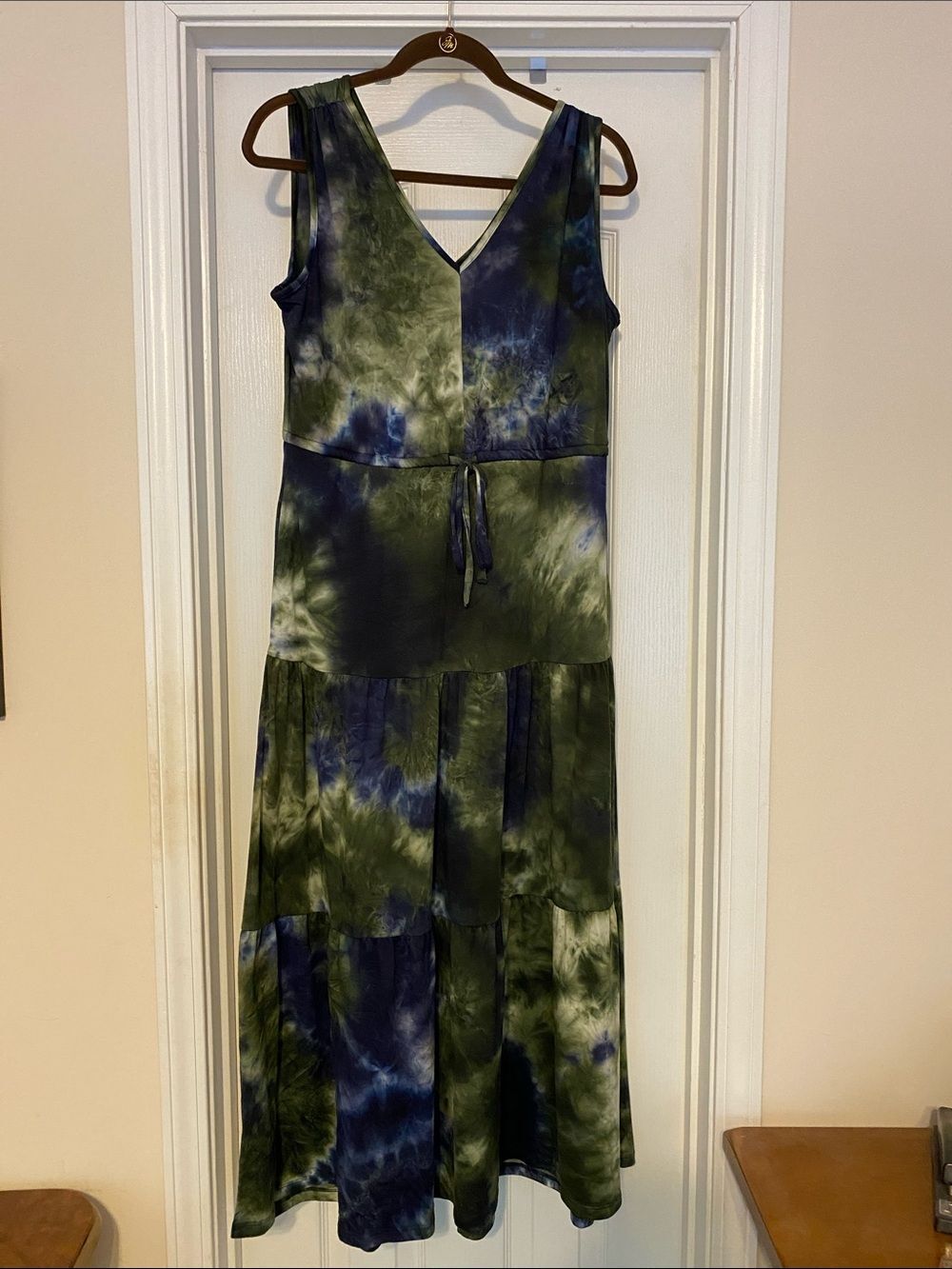 Nina Leonard Green & Blue Tie-Dye V-Neck Maxi Dress medium petite